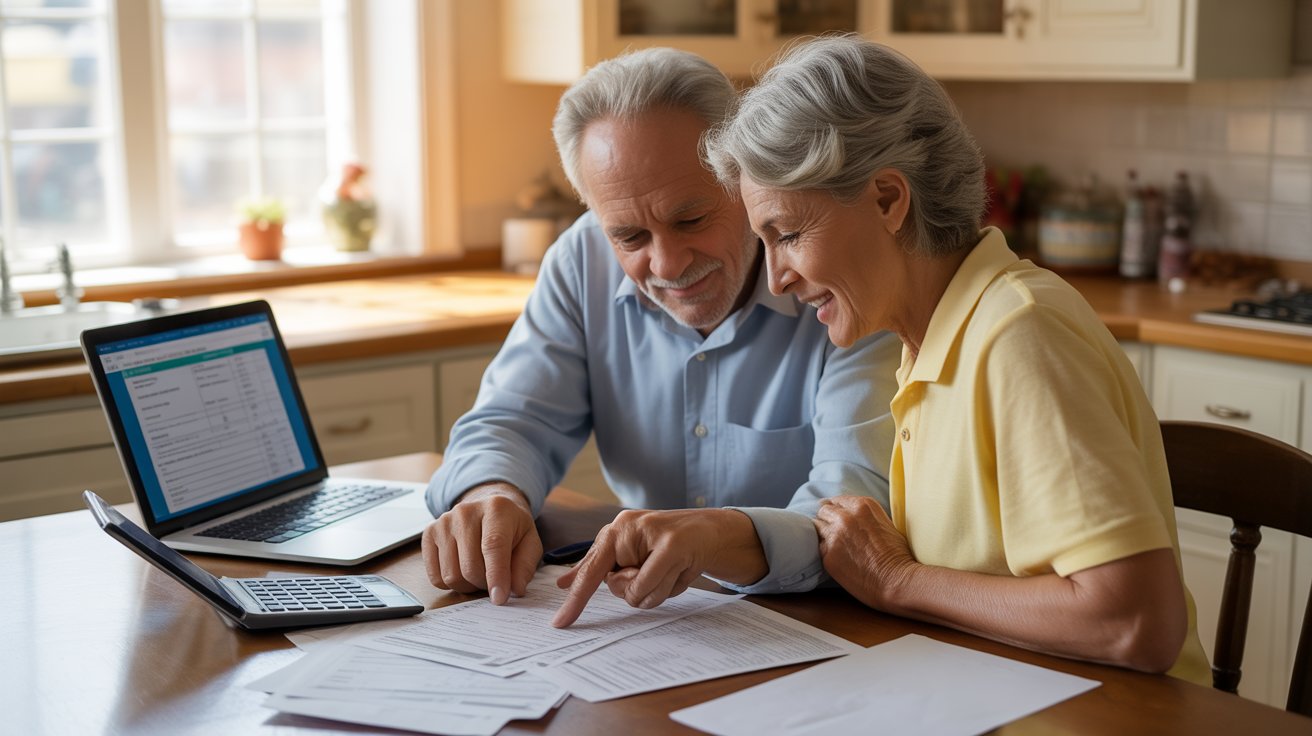 Senior couple reviewing tax documents